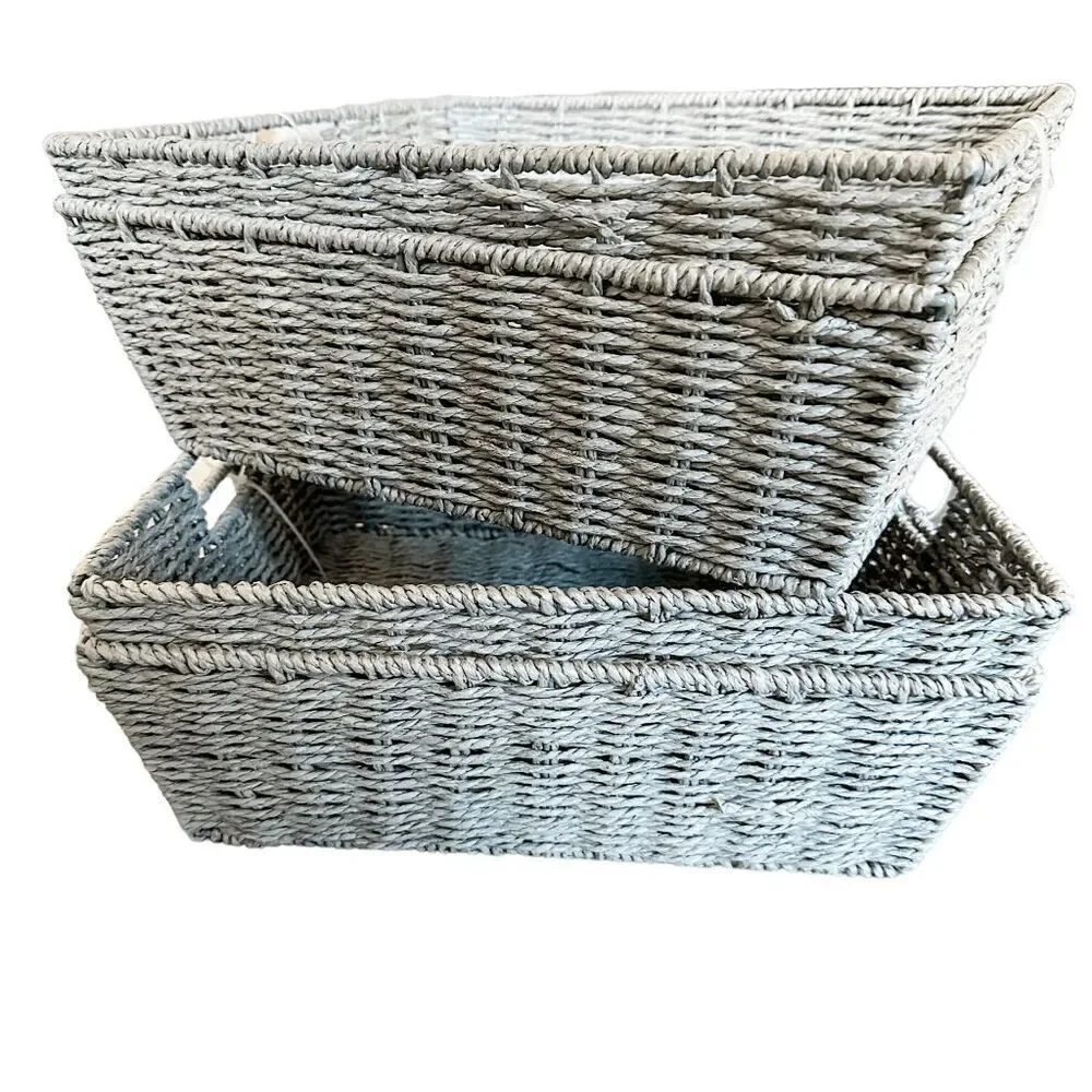 Brand New Set of Two Whitmor Rattique Shelf Tote with handles, Gray, Pantry Bin